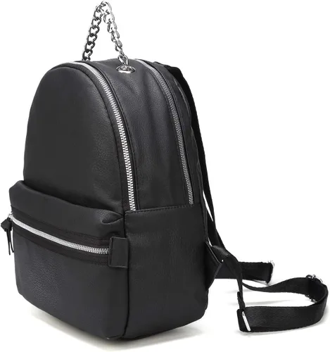Vista 2 de Hearty Trendy Mochila de cuero vegano de moda con asa de cadena de metal, Negro -, Cadena
