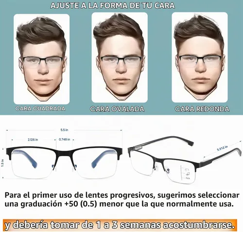 Vista 5 de Gafas de Lectura Multifocales para Hombres, Bifocales, Progresivas, Multifocales, sin Línea, de Lectura de Computadora, Bloqueo de Luz Azul, Armazón