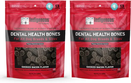 Vista 18 de Indigenous Pet Dental Health Bones Regular – Colágeno de res (17 onzas) Masticables para perros sin granos con prebióticos y omegas Refresca