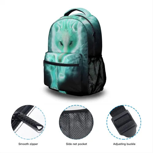Vista 4 de Nerxy Mochilas ligeras y frescas de lobo cian para niñas, bolsas escolares para niños, 11.6 x 8 x 16 pulgadas