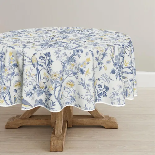 Vista 7 de Horaldaily Mantel Chinoiserie de 52 x 70 pulgadas, rectangular, moderno de temporada, diseño de flores de pavo real, con pompones, lavable