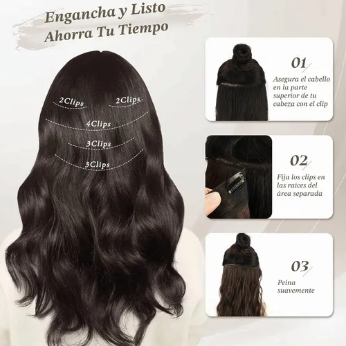 Vista 4 de BARSDAR Extensiones de cabello ondulado con clip negro marrón - 14 pulgadas, extensiones de cabello corto ondulado con clip para mujer - 5 piezas