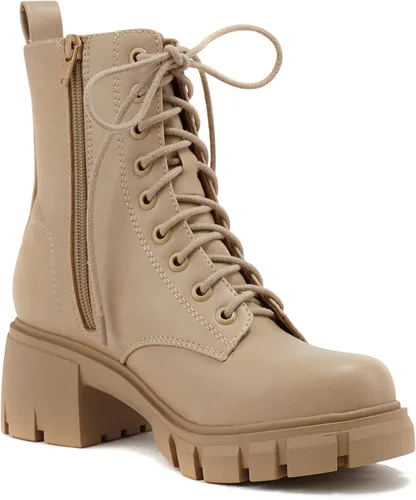 Vista 4 de Soda TUNDRA Botines de combate de moda con suela de lengüeta para mujer con cremallera lateral