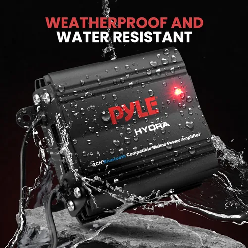Vista 2 de Pyle Amplificador marino automático de 2 canales, 200 vatios RMS 4 OHM estéreo de rango completo con Bluetooth inalámbrico y potente altavoz Prime