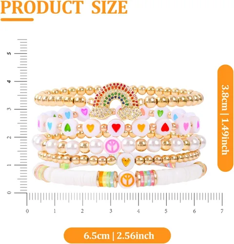 Vista 6 de Pink Bracelets Purple Bracelet Boho Multi-Layer Beaded Stacking, Versatile Strand Stretch Crystal Beads Wrap Slip-on Cuff Bangle Set, Cute
