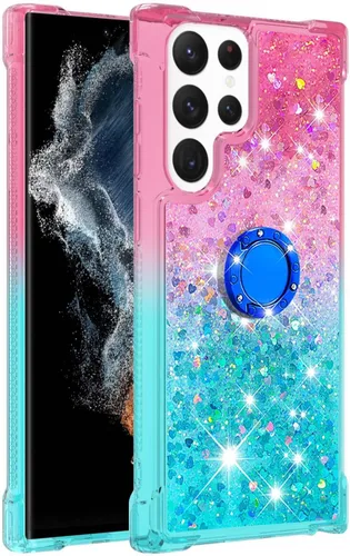 Vista 3 de Funda para Samsung Galaxy S22 Ultra, Gradient Quicksand Series Glitter Bling Flowing Liquid Flotante TPU Bumper Cushion Reforzado Corners Women
