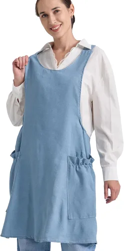 Vista 18 de Delantales ajustables con espalda cruzada para mujer con bolsillos de algodón y lino para cocinar y hornear