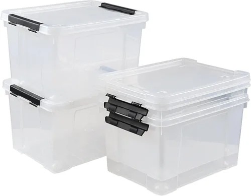 Vista 12 de Paquete de 4 cajas de almacenamiento de 10.5 cuartos de galón con tapa, contenedor de plástico para almacenamiento Clear BPA-free plastic, secure