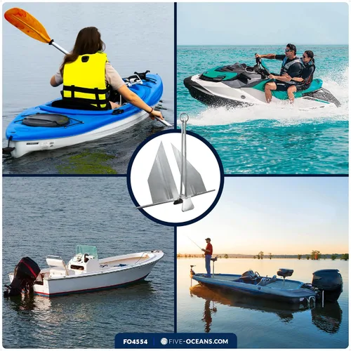 Vista 5 de Five Oceans Fluke - Anclaje para barco, acero galvanizado, anillo deslizante, anclajes de lancha de alta resistencia para kayak, bote, tabla