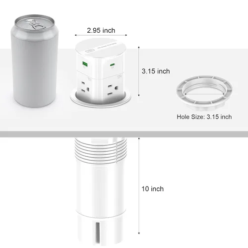 Vista 6 de ANNQUAN 3.15 "Pop Up Encimera Salida Cargador Inalámbrico 65W USB 800J Blanco
