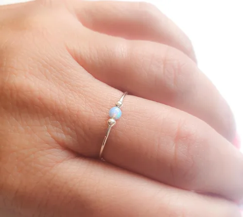 Vista 4 de Anti Stress Anxiety Ring Sterling Silver Stress Relief Fidget Worry Ring Adjustable Blue Opal Spinner Ring