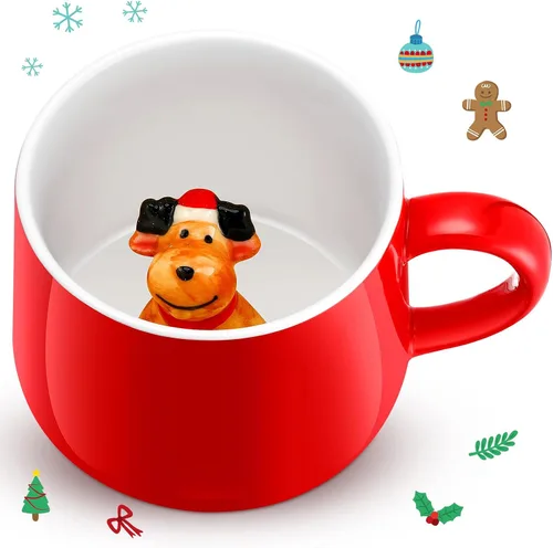 Vista 9 de Sliner Divertidas tazas de Navidad en 3D con animal en el interior, 13.5 onzas, hechas a mano, taza de café de cerámica, bonita figura de dibujos