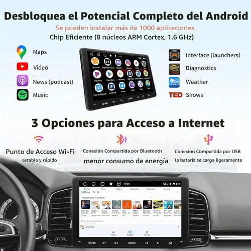 Vista 2 de ATOTO A6 PF Estéreo Android para automóvil, radio doble DIN, CarPlay inalámbrico y Android Auto inalámbrico, Mirror Link, seguimiento
