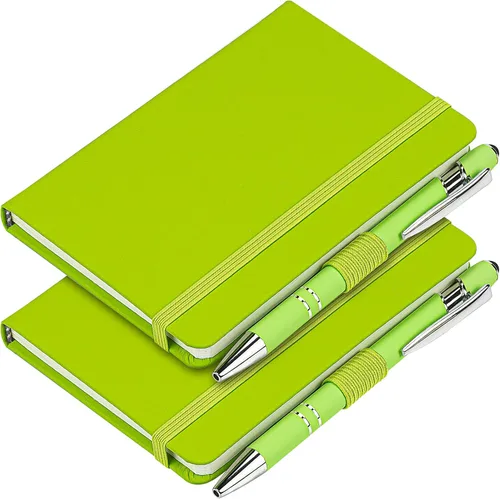 Vista 8 de Paquete de 2 cuadernos de bolsillo rayados con bolígrafo, cuaderno de tapa dura A6, mini bloc de notas de 3.7 x 5.5 pulgadas, papel grueso de 3.53