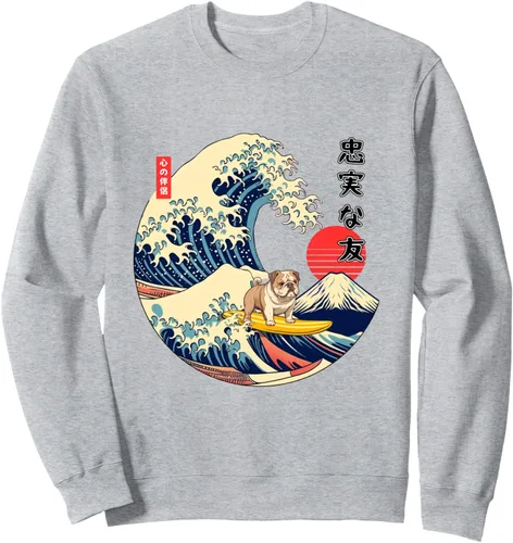 Vista 3 de Sudadera para perros leales de Bulldog Inglés Kanagawa Wave Surf, Negro