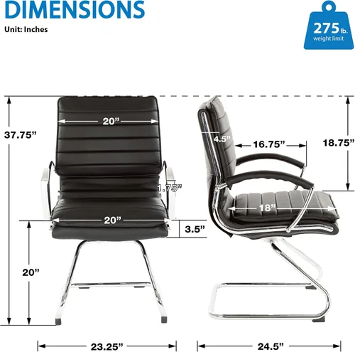 Vista 2 de Office Star SPX - Silla de invitados de piel sintética con respaldo medio con brazos de bucle y base cromada, color negro