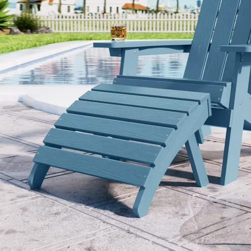 Vista 3 de MXIMU Taburete otomano plegable Adirondack para exteriores: Taburete de plástico HIPS para patio, fácil montaje, reposapiés para todo tipo de clima