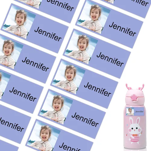 Vista 20 de 78 etiquetas personalizadas para niños con fotos impermeables, etiquetas de nombre personalizadas para suministros escolares, guardería, botellas
