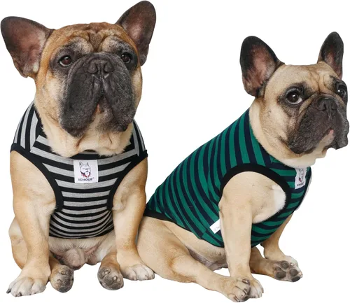 Vista 41 de iChoue - Camisetas de rayas de algodón 100% transpirable para Bulldog francés, chaleco de Halloween para perros medianos, camisetas Frenchie Pug