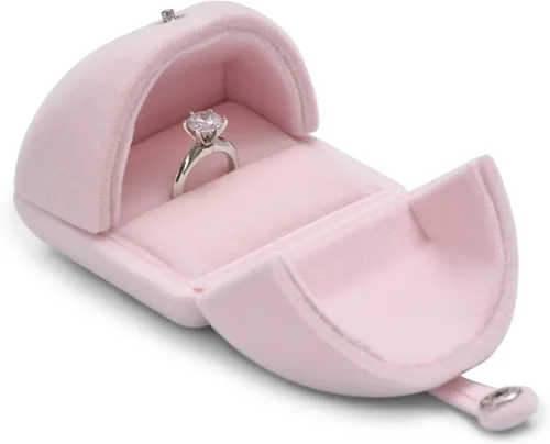 Vista 2 de Oirlv Caja de anillo de terciopelo rosa para propuesta, compromiso, caja de regalo de anillo lindo de boda