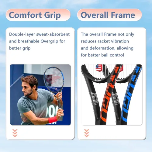 Vista 5 de Raqueta de tenis para 2 jugadores adultos, perfecta para principiantes y jugadores profesionales, raqueta de tenis de velocidad de 27", incluye