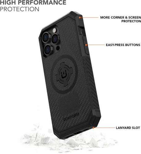 Vista 3 de Rokform - Funda resistente compatible con iPhone 14 Pro Max con doble imán y MagSafe + kit de 2 protectores de pantalla (transparente)