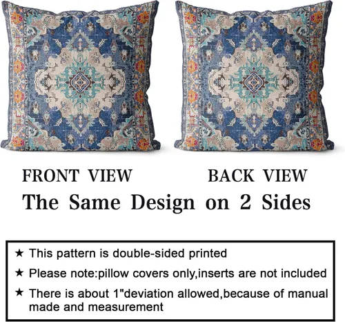 Vista 2 de Snycler Fundas de Almohada Decorativas Bohemias 16x16 pulgadas Juego de 2 Patrón de Alfombra Bohemia de Doble Cara Algodón Suave Funda de Cojín