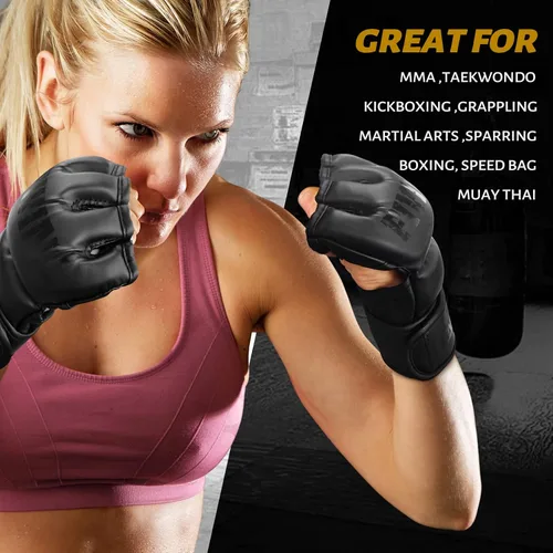 Vista 6 de Guantes MMA para hombres y mujeres, guantes de boxeo para saco de boxeo, sparring, entrenamiento, muay thai, artes marciales, guantes de kickboxing