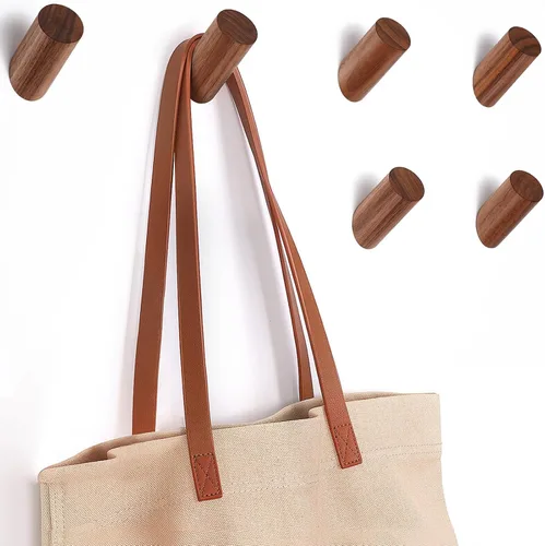 Vista 10 de Felidio Ganchos de pared de madera, paquete de 4 ganchos para colgar abrigos de pared, de madera rústica, resistente, perchero para sombreros