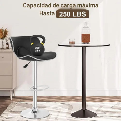 Vista 7 de Sillas giratorias taburetes de bar y modernas ajustable de piel sintética, conjunto de 2, Cuero, Negro