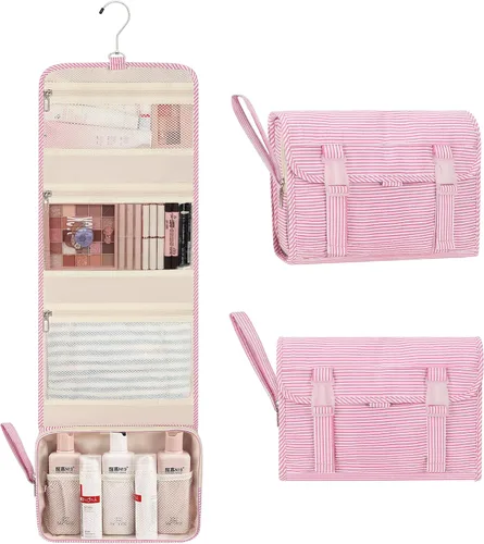 Vista 22 de Pequeña bolsa de aseo colgante para hombres y mujeres, organizador colgante portátil para kit de ducha de tamaño de viaje, accesorios de maquillaje