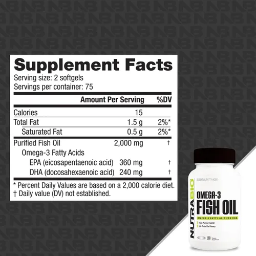 Vista 3 de NutraBio Suplementos de aceite de pescado Omega 3, 2,000 mg, 150 cápsulas blandas - Suplemento de ácidos grasos EPA DHA Omega 3 para ayudar a