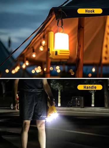 Vista 5 de Anhay Linterna LED recargable para campamento, linterna regulable con gancho, foco impermeable para emergencias de huracanes, al aire libre