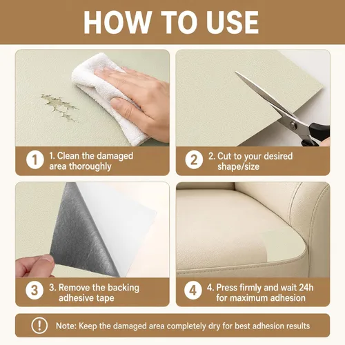 Vista 4 de Parche de reparación de cuero para sofás, kit de cinta de reparación de cuero autoadhesiva para muebles, sofás, asientos de automóvil, sillas, Beige