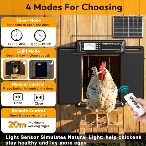 Vista 4 de Puerta automática tamaño grande del gallinero accionada solar - sensor