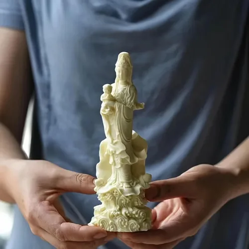 Vista 6 de Estatua de guanyin de Buda bebé de 7.09 pulgadas, estatua de quanyin de la divinidad de la misericordia para decoración de oficina en casa, estatua