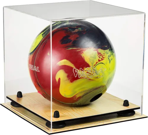 Vista 93 de Better Display Cases Acrylic Bowling Ball Display Case with Mirror Case, Yellow Risers and Clear Base (B33/A028)
