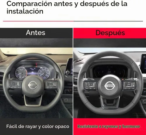 Vista 5 de XITER 2 piezas ABS estilo fibra de carbono cubierta de volante marco marco controles panel cubierta para Nissan Rogue 2021 2022 2023 2024 accesorios