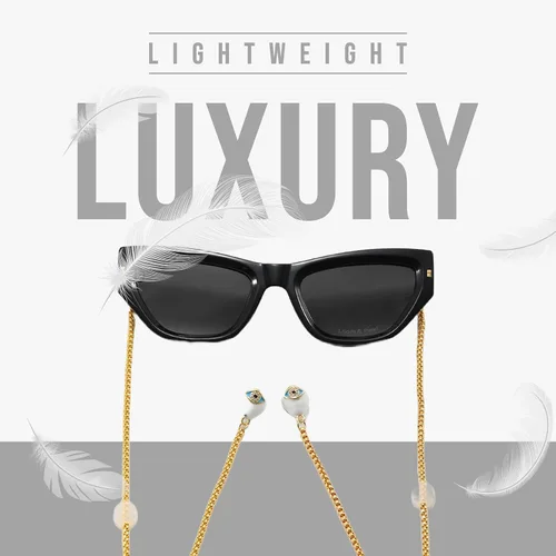 Vista 5 de Loom&Pearl Gafas de sol con patillas de cadena, colgantes de piedra únicos, lentes de cadena con agarre antideslizante en las orejas Pince-nez