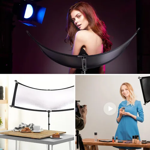 Vista 7 de FUDESY Clamshell Reflector/difusor de luz, reflector curvado de iluminación de fotografía de 67 x 24 pulgadas para fotografía de estudio fotográfico