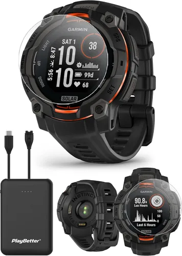 Vista 12 de PlayBetter Garmin Instinct 3 45mm (Negro) Paquete de Smartwatch GPS Resistente para Exteriores AMOLED - Bisel Reforzado con Metal, Linterna