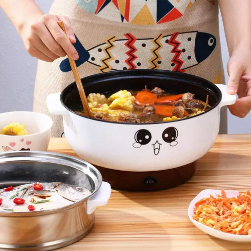 Vista 3 de Olla caliente eléctrica multifuncional de 4 en 1 para saltear, parrilla, wok, olla caliente eléctrica para fideos, cocinar arroz, guiso, sopa