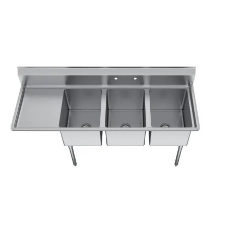 Vista 2 de Elkay Foodservice Fregadero de 3 compartimentos, OA de 58.5 x 29.75 pulgadas, altura de trabajo de 36 pulgadas, cuenco de 18 x 24 pulgadas, 14