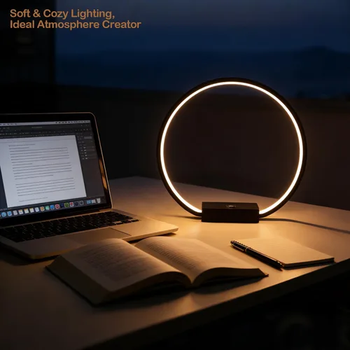 Vista 5 de Lámpara de mesa LED circular con control táctil, regulable de 3 vías, lámpara de mesita de noche con puerto USB, lámparas de mesa modernas, 12 W