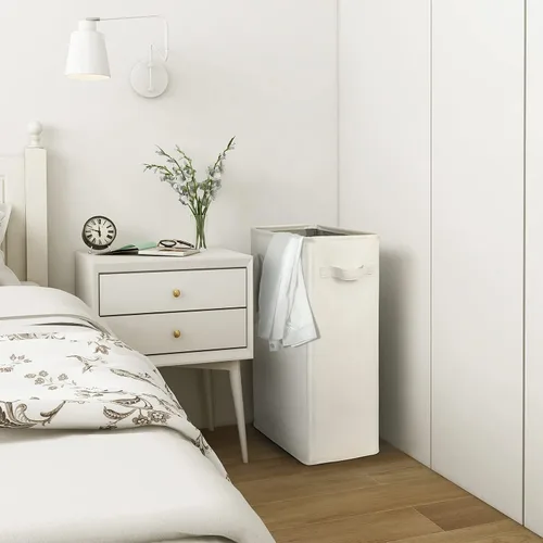 Vista 2 de Chrislley 45L - Cesta de lavandería delgada estrecha con asa, cesta de lavandería plegable para ropa sucia, organizador portátil, contenedores