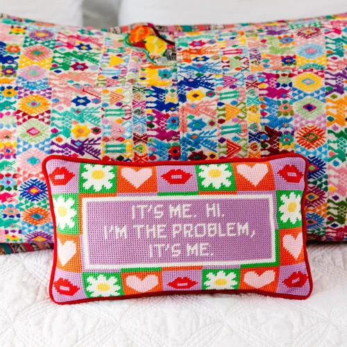 Vista 3 de FURBISH Almohada Decorativa de Punto de Cruz, Letra de Canción, Pequeña Almohada Bordada de Acento para Cama, Silla, Sofá, Decoración del Hogar Soy