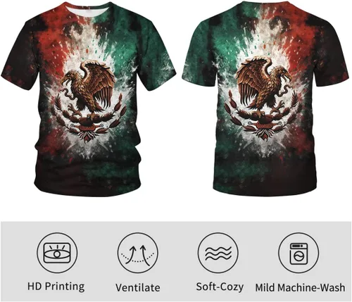 Vista 4 de Srcnhim Colorida camisa mexicana bandera de México impresión 3D moda camisetas de manga corta