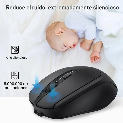 Vista 5 de Ratón inalámbrico recargable Bluetooth silencioso para portátil, iPad, MacBook, PC, Surface Pro, Lenovo, tableta Samsung, diseño ergonómico (negro)