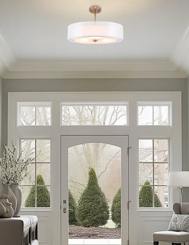 Vista 6 de Kira Home Lindos - Lámpara colgante moderna de doble tambor de 20 pulgadas, lámpara de araña de 3 luces con pantalla exterior transparente e