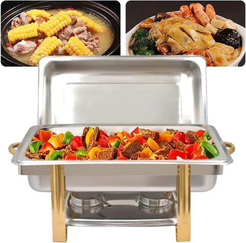 Vista 4 de Recipiente de calentamiento de acero inoxidable de 9 L, calentador de alimentos, calentador de alimentos, estufa de buffet rectangular